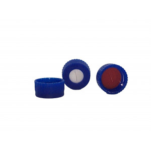 9-425 Blue PP Threaded Cap Assembled w/PTFE/Silicone Pre-Slit Septum (100/pk)