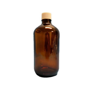 1L Amber Boston Round Assembled w/33-430 PTFE Lined Cap, Certified, No Bar Code, Labeled, w/50mg Sodium Sulfite (12/cs)