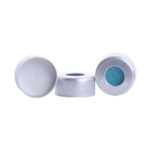 ULTRAPure Septa 11mm Slit White PTFE/Teal Silicone laquered silver crimp cap (100pk)