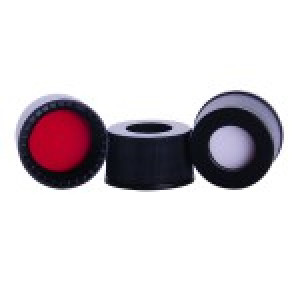 10-425 Black Screw Cap with Red PTFE/White Silicone Septa - Conditioned (100pk)
