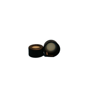 13-425 Black PP Threaded 13mm Cap w/PTFE/Silicone Septum (100pk)