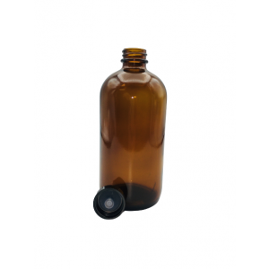16oz Amber Boston Round Assembled w/28-400 Black Phenolic Poly Cone Lined Cap (12/cs)