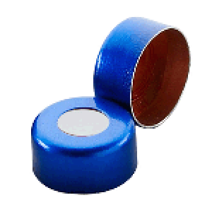 ST157-125 ULB .125? Thick White PTFE / White Silicone inserted into a Blue 20mm Bi-Metal Magnetic Crimp Cap(100/pk)
