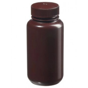 250mL Wide Mouth Opaque Amber HDPE Bottle, 43-415 Amber PP Screw Thread Closure {Lab Grade} (250/cs)
