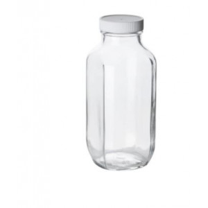 32oz Clear Glass Graduated French Square Assembled w/58-400 PTFE Lined Cap (24/cs)