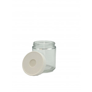 4oz Clear Straight Sided Short Jar w/ 58-400 Open Top Cap w/Septa {Certified} Bar Coded w/ labels (24/cs)