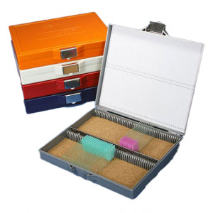 Slide Box for 100 Slides, Cork Lined, Stainless Steel Lock, Orange