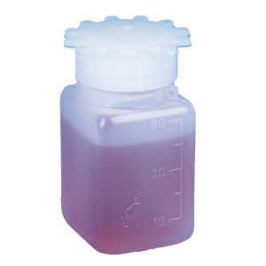 Bottle with Screwcap, Wide Mouth, Square, Graduated, PE (Cap: PP), 50mL, 100/Bag, 4 Bags/Unit