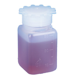 Bottle with Screwcap, Wide Mouth, Square, Graduated, PE (Cap: PP), 25mL, 100/Unit