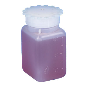 Bottle with Screwcap, Wide Mouth, Square, Graduated, PE (Cap: PP), 100mL, 100/Bag, 6 Bags/Unit
