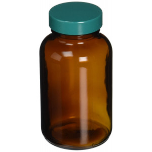 250mL Amber Wide Mouth Packer With 45-400 Green Thermoset F217 & PTFE Lined Cap Attached (24/cs)