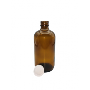 Certified Clean 16oz Amber Glass Boston Round Bottles, PTFE Lined Caps,  case/12