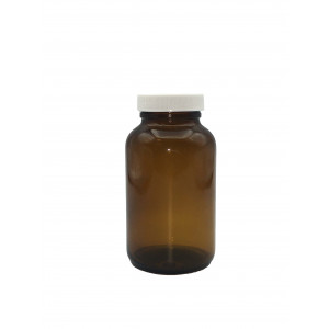 250mL Amber Wide Mouth Packer Assembled w/45-400 PTFE Lined Cap (24/cs)
