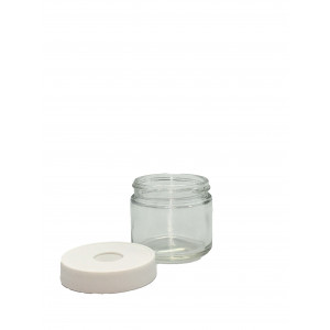 2oz Clear Straight Sided Jar Assembled w/53-400 Open Top Bonded T/S Septa Cap, Certified, Lot Label (24/cs)