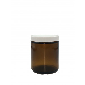 8oz Amber Straight Sided Jar Assembled w/70-400 PTFE Lined Cap, Bar Coded Certified (24/cs)