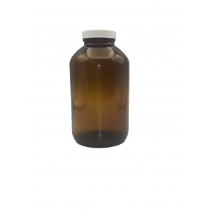 950mL Amber Wide Mouth Packer Assembled w/53-400 Cap, A1 Certified, Bar Coded, Labels(12/cs)
