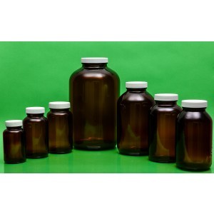 950mL Amber Wide Mouth Packer Assembled w/53-400 PTFE Lined Cap, Barcoded, Certified, (12/cs)