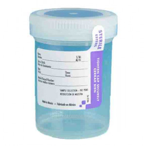 Container: Tite-Rite, 120mL (4oz), PP, STERILE, Attached White Screw Cap, ID Label with Tab Seal, Graduated, 300/Unit