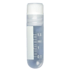 CryoCLEAR vials, 2.0mL, STERILE, Internal Threads, Attached Screwcap with Molded O-Ring, Round Bottom, Printed Graduations, Writing Space and Barcode, 50/Bag