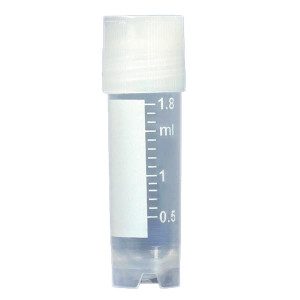 CryoCLEAR vials, 2.0mL, STERILE, External Threads, Attached Screwcap with Molded O-Ring, Round Bottom, Self-Standing, Printed Graduations, Writing Space and Barcode, 50/Bag