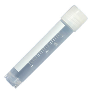 CryoCLEAR vials, 3.0mL, STERILE, External Threads, Attached Screwcap with Molded O-Ring, Round Bottom, Self-Standing, Printed Graduations, Writing Space and Barcode, 50/Bag