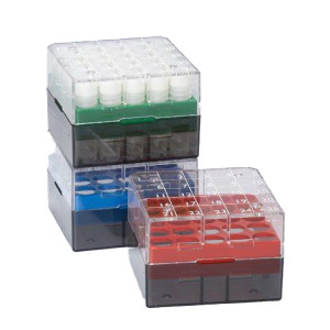 BioBOX 25, for 1.0mL and 2.0mL CryoCLEAR vials, Polycarbonate (PC), Holds 25 vials (9x9 format), Printed Lid, Pack Includes a CryoClear Tube Picker, BLUE, 8/Unit