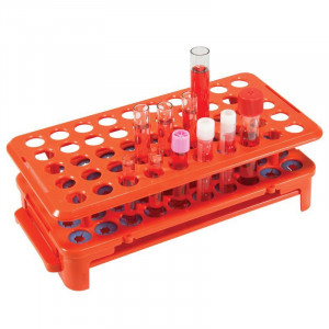Rack with Grippers and Tube Eject, for up to 16mm Tubes, 50-Place, Autoclavable, Orange
