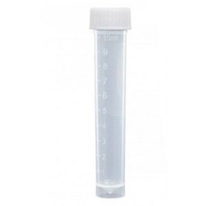 Transport Tube, 10mL, with Attached White Screw Cap, PP, Conical Bottom, Self-Standing, Molded Graduations, 1000/Unit