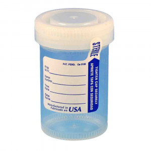 Drug Test Container, 90mL, with Attached White Screwcap, STERILE, Tab-Seal Patient ID Label & Thermometer Strip, PP, 400/Unit