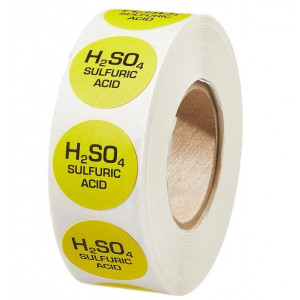 Sulfuric Acid Yellow Color Coded Sample Labels {H2SO4} (1000/Roll)