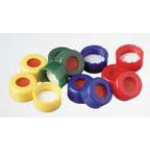 9-425 Yellow PP Ribbed Threaded Cap w/Bonded 0.040" thick Red PTFE/White Silicone Septum (100/pk)