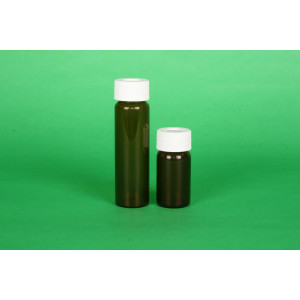 20mL Amber VOA Vial w/24-400 Solid Top PTFE Lined Cap Precleaned & Certified, NO Partitions (100/cs)