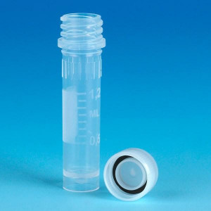 Microtube, 2mL, Self-Standing, Attached Screw Cap for Color Insert, with O-Ring, STERILE, PP, 100/Bag, 10 Bags/Unit