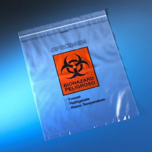 Bag, Biohazard Specimen Transport, 12" x 15", Ziplock with Score Line and Document Pouch, 100/Pack, 5 Packs/Unit