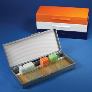 Slide Box for 50 Slides, Cork Lined, Orange