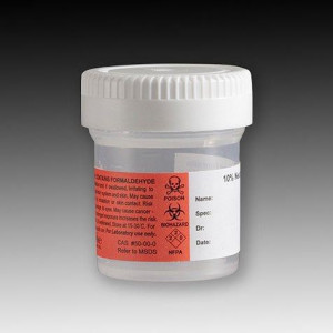 Pre-Filled Container: Tite-Rite, 20mL (0.67oz), PP, Filled with 10mL of 10% Neutral Buffered Formalin, Attached Hazard Label, 100/Unit