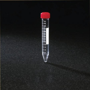 Centrifuge Tube, 15mL, Attached Red Screw Cap, PP, Printed Graduations, STERILE, 50/Rack, 10 Racks/Unit