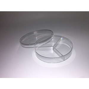 100mm x 15mm Polysyrene Petri Dish, 3 Compartments, Non-Treated Sterile (20pk/500cs)