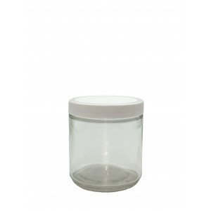 16oz Clear Straight Sided Jar Assembled w/89-400 PTFE Lined Cap, Certified, Bar Coded (12/cs)