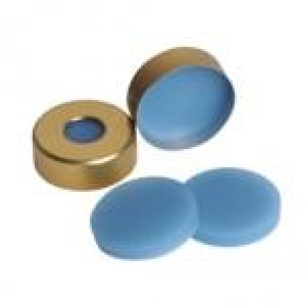 20mm Steel Crimp Seal with Natural Teflon/Blue Silicone Septum (100 ...
